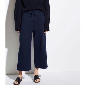 Vince Cropped Wide Leg Cotton Sweatpants Navy Blue Relaxed Fit Lounge Wear XS
